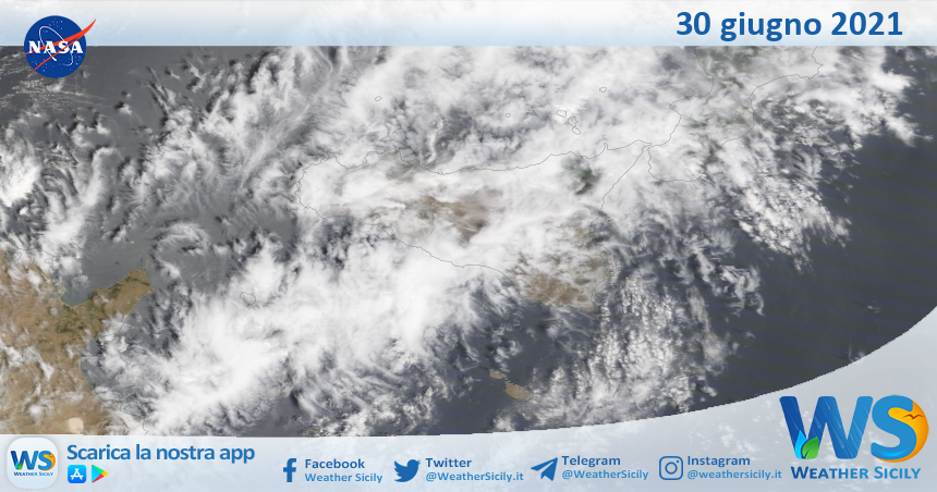 Sicilia: immagine satellitare Nasa di mercoledì 30 giugno 2021