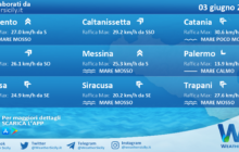 Sicilia: condizioni meteo-marine previste per giovedì 03 giugno 2021