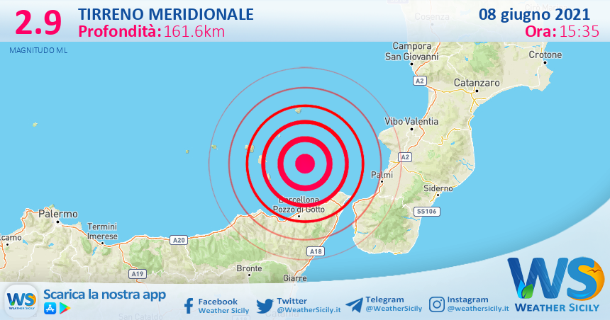 Sicilia: scossa di terremoto magnitudo 2.9 nel Tirreno Meridionale (MARE)