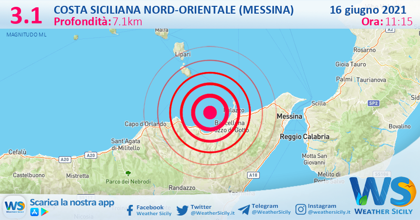 Sicilia: scossa di terremoto magnitudo 3.1 nei pressi di Costa Siciliana nord-orientale (Messina)