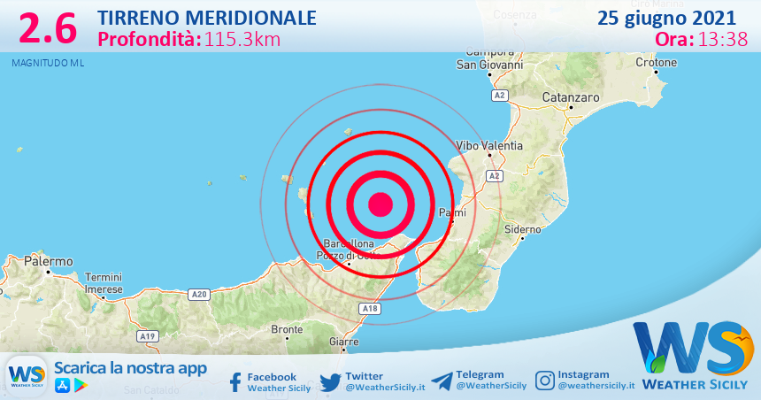 Sicilia: scossa di terremoto magnitudo 2.6 nel Tirreno Meridionale (MARE)