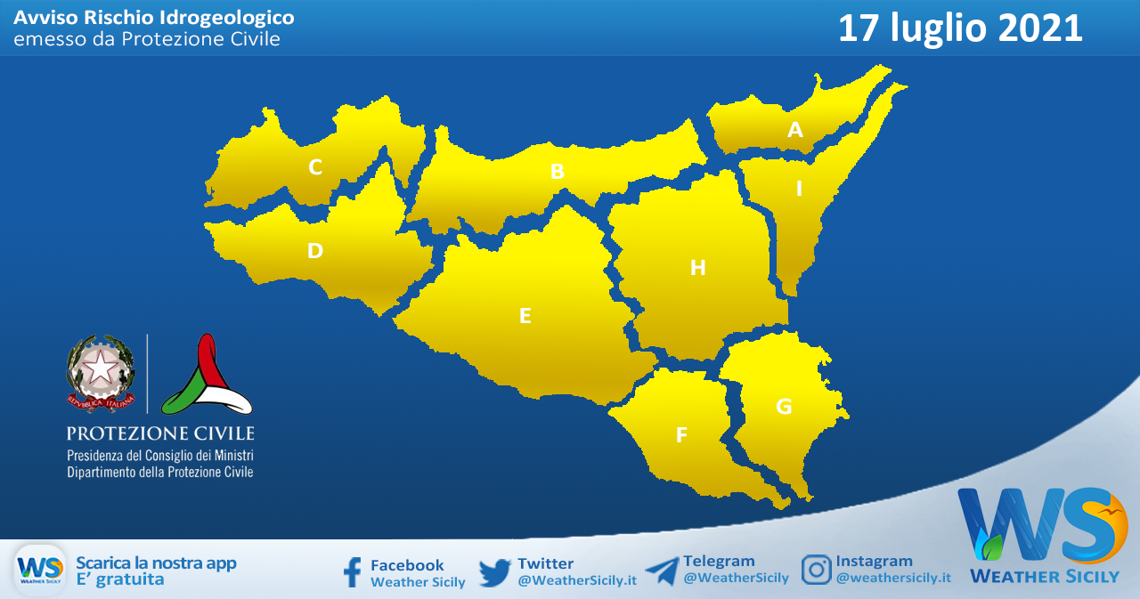 Sicilia: emanata allerta meteo gialla per sabato 17 luglio 2021