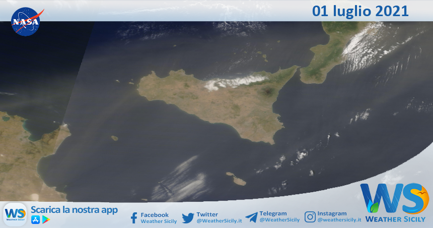 Sicilia: immagine satellitare Nasa di giovedì 01 luglio 2021