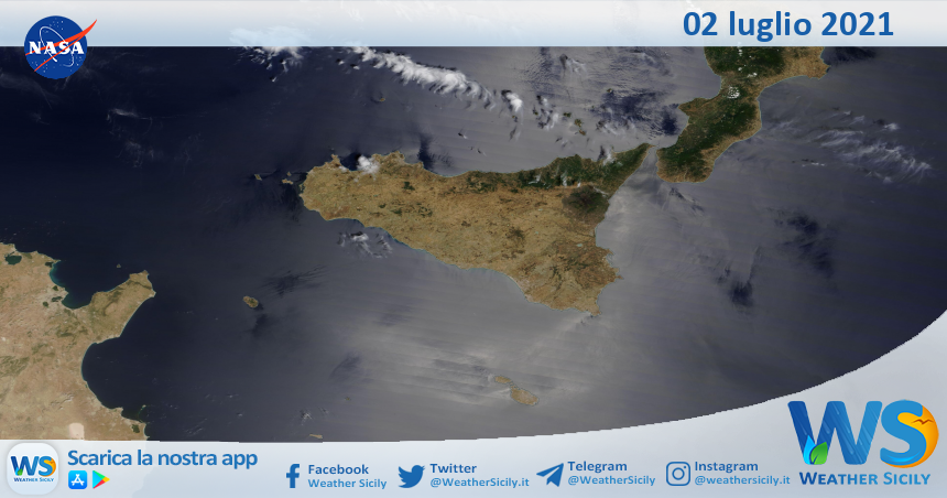 Sicilia: immagine satellitare Nasa di venerdì 02 luglio 2021