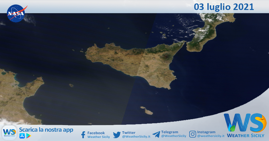 Sicilia: immagine satellitare Nasa di sabato 03 luglio 2021