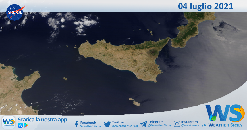 Sicilia: immagine satellitare Nasa di domenica 04 luglio 2021