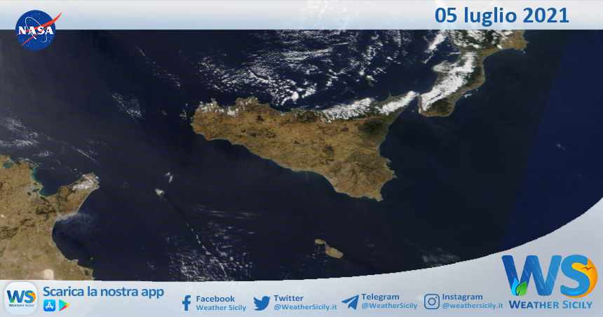 Sicilia: immagine satellitare Nasa di lunedì 05 luglio 2021