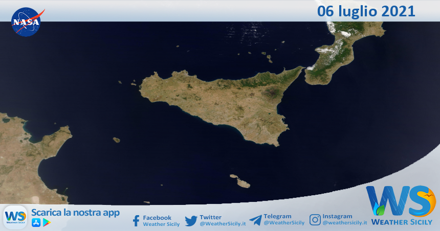 Sicilia: immagine satellitare Nasa di martedì 06 luglio 2021