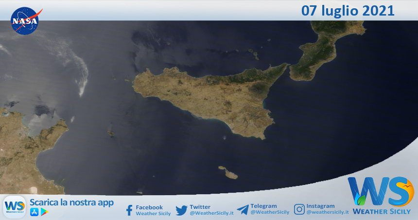 Sicilia: immagine satellitare Nasa di mercoledì 07 luglio 2021