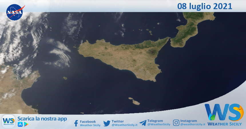 Sicilia: immagine satellitare Nasa di giovedì 08 luglio 2021