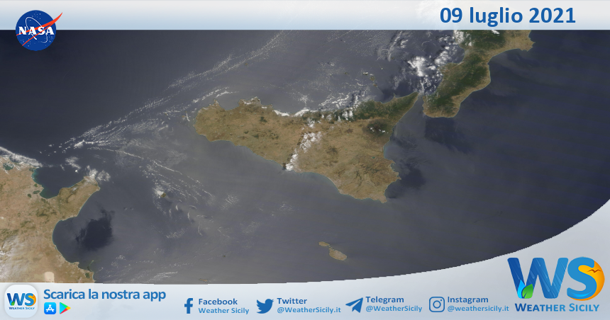 Sicilia: immagine satellitare Nasa di venerdì 09 luglio 2021