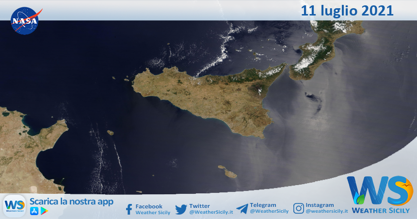 Sicilia: immagine satellitare Nasa di domenica 11 luglio 2021