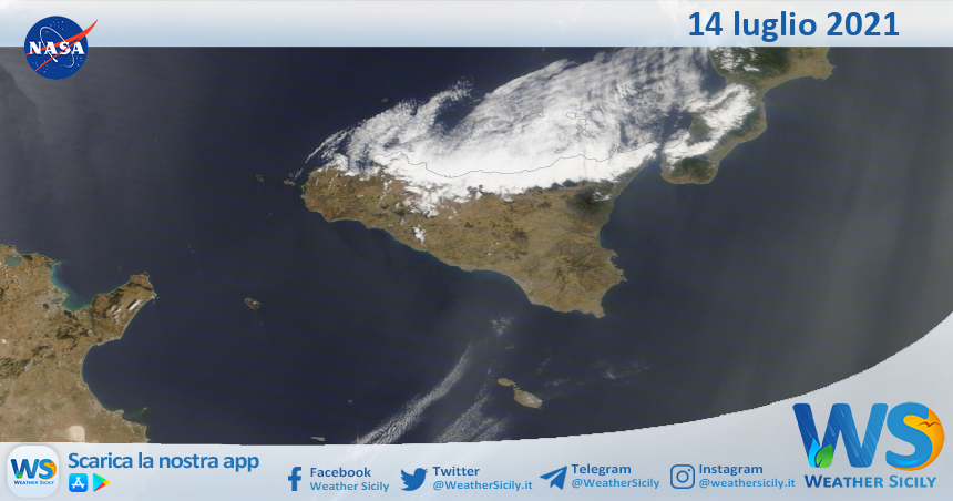 Sicilia: immagine satellitare Nasa di mercoledì 14 luglio 2021