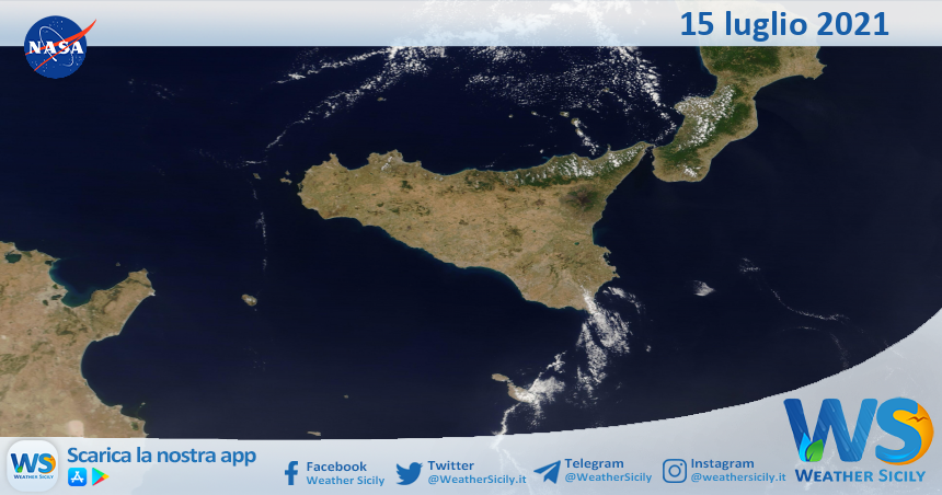 Sicilia: immagine satellitare Nasa di giovedì 15 luglio 2021