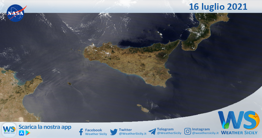 Sicilia: immagine satellitare Nasa di venerdì 16 luglio 2021