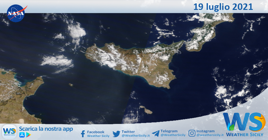 Sicilia: immagine satellitare Nasa di lunedì 19 luglio 2021