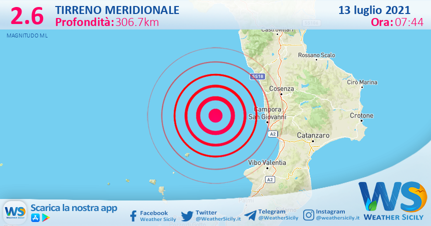 Sicilia: scossa di terremoto magnitudo 2.6 nel Tirreno Meridionale (MARE)