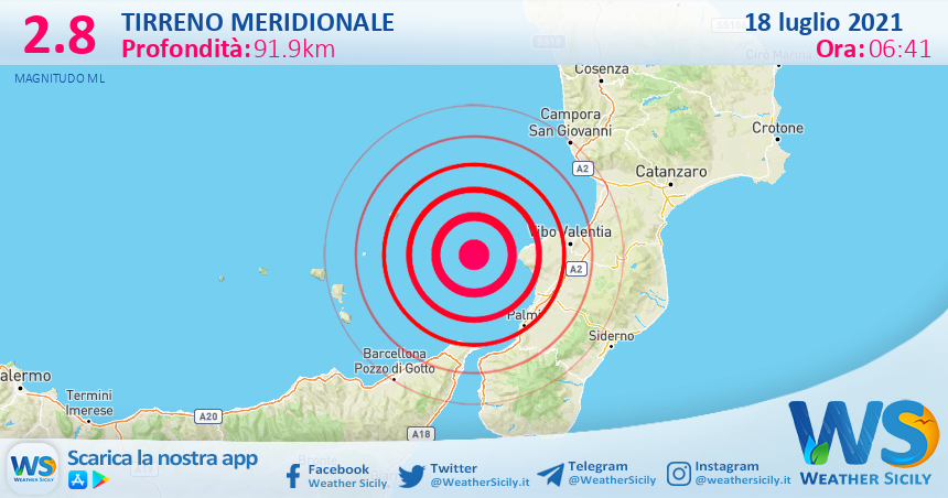 Sicilia: scossa di terremoto magnitudo 2.8 nel Tirreno Meridionale (MARE)