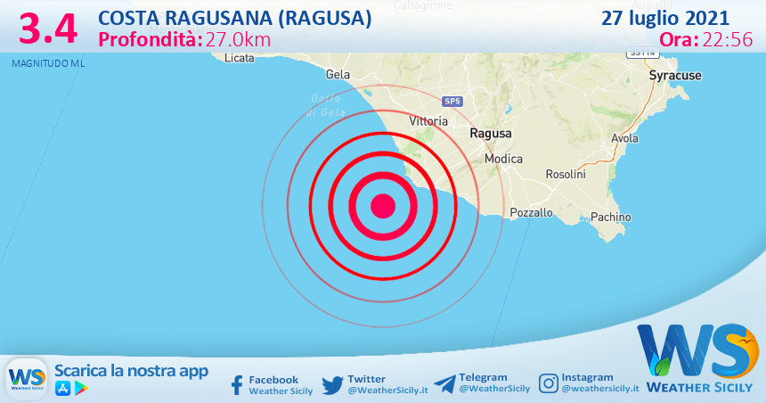 Sicilia: scossa di terremoto magnitudo 3.4 nei pressi di Costa Ragusana (Ragusa)