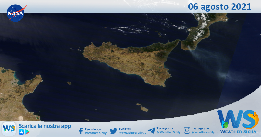 Sicilia: immagine satellitare Nasa di venerdì 06 agosto 2021