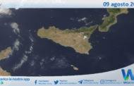 Sicilia: immagine satellitare Nasa di lunedì 09 agosto 2021