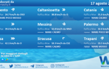 Sicilia: condizioni meteo-marine previste per martedì 17 agosto 2021