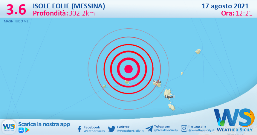 Sicilia: scossa di terremoto magnitudo 3.6 nei pressi di Isole Eolie (Messina)