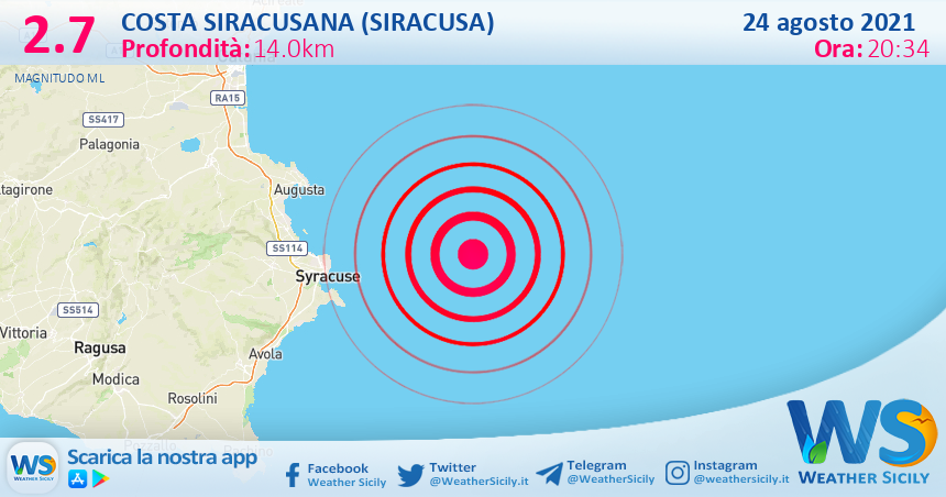 Sicilia: scossa di terremoto magnitudo 2.7 nei pressi di Costa Siracusana (Siracusa)