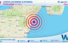 Sicilia: scossa di terremoto magnitudo 2.7 nei pressi di Costa Catanese (Catania)