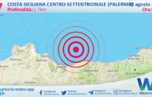 Sicilia: scossa di terremoto magnitudo 2.7 nei pressi di Costa Siciliana centro-settentrionale (Palermo)