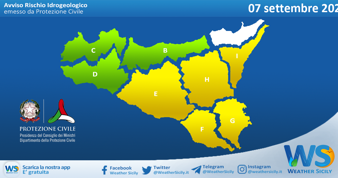 Sicilia: avviso rischio idrogeologico per martedì 07 settembre 2021