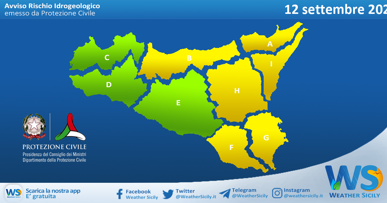 Sicilia: avviso rischio idrogeologico per domenica 12 settembre 2021