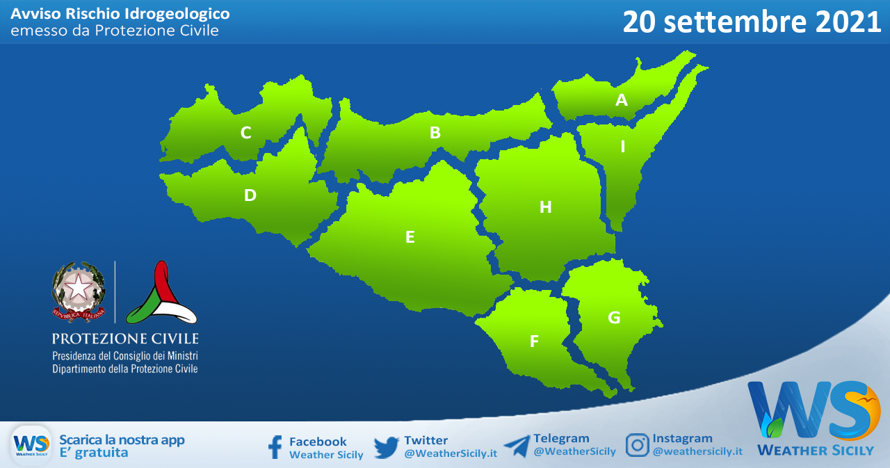 Sicilia: avviso rischio idrogeologico per lunedì 20 settembre 2021