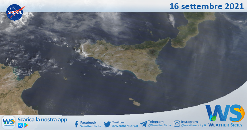 Sicilia: immagine satellitare Nasa di giovedì 16 settembre 2021
