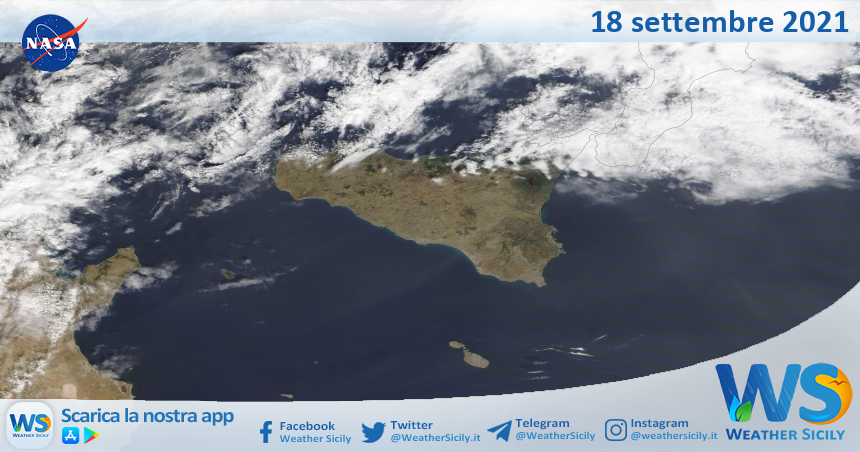 Sicilia: immagine satellitare Nasa di sabato 18 settembre 2021