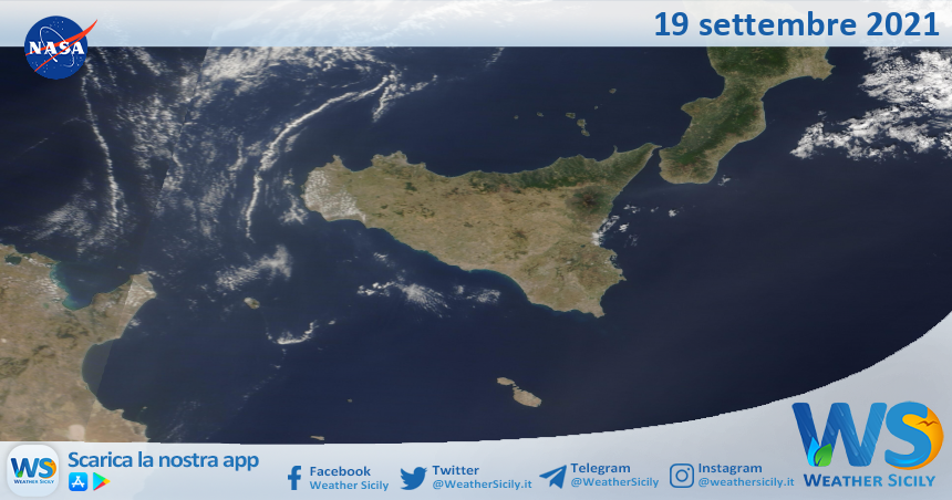 Sicilia: immagine satellitare Nasa di domenica 19 settembre 2021