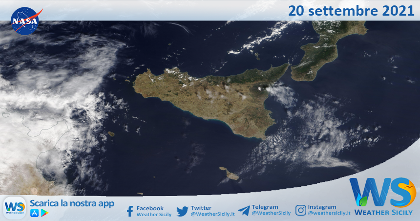 Sicilia: immagine satellitare Nasa di lunedì 20 settembre 2021