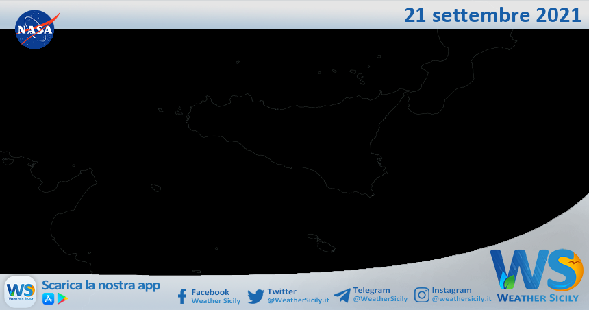 Sicilia: immagine satellitare Nasa di martedì 21 settembre 2021