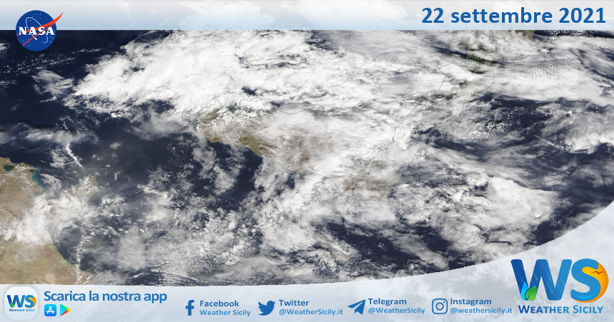 Sicilia: immagine satellitare Nasa di mercoledì 22 settembre 2021