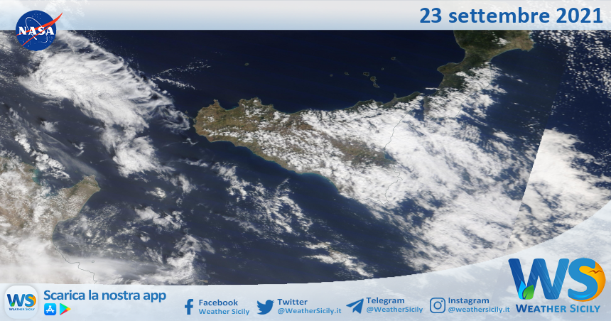 Sicilia: immagine satellitare Nasa di giovedì 23 settembre 2021