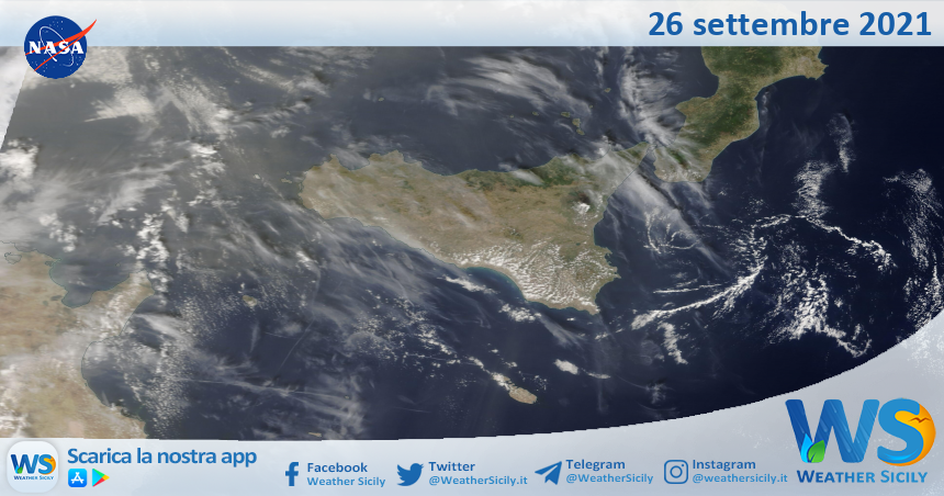 Sicilia: immagine satellitare Nasa di domenica 26 settembre 2021