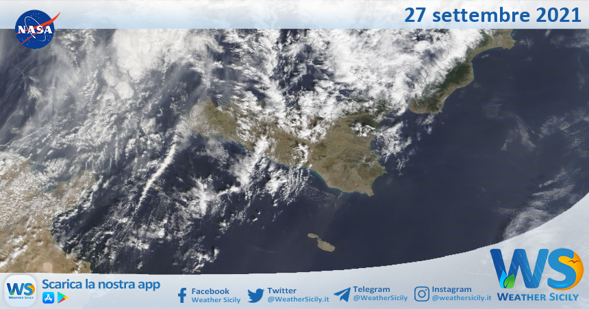 Sicilia: immagine satellitare Nasa di lunedì 27 settembre 2021