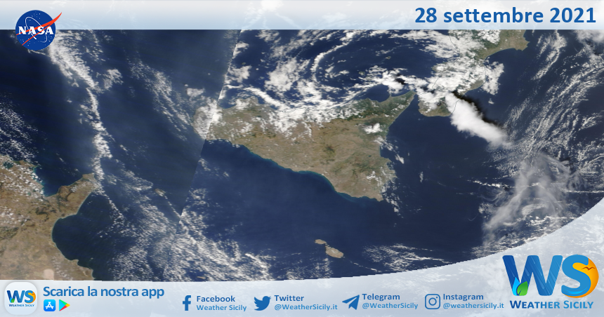 Sicilia: immagine satellitare Nasa di martedì 28 settembre 2021