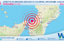 Sicilia: scossa di terremoto magnitudo 3.1 nei pressi di Stretto di Messina (Reggio di Calabria, Messina)