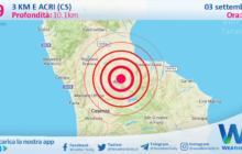 Sicilia: scossa di terremoto magnitudo 2.9 nei pressi di Acri (CS)