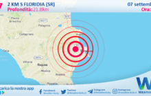 Sicilia: scossa di terremoto magnitudo 2.7 nei pressi di Floridia (SR)