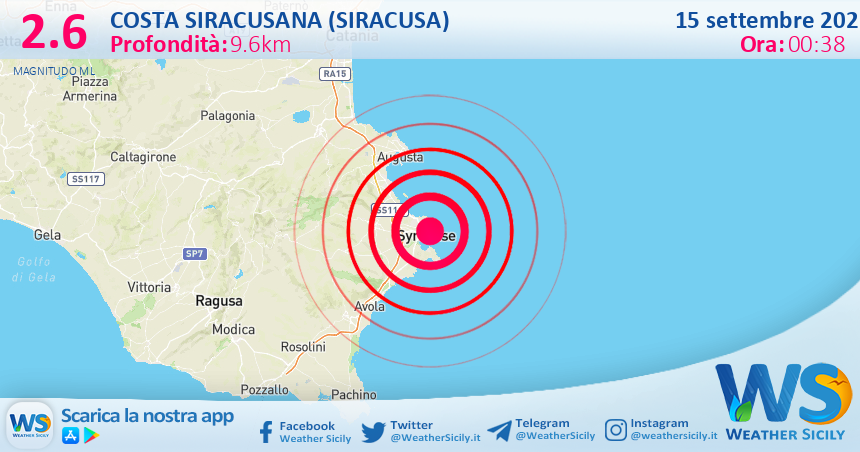 Sicilia: scossa di terremoto magnitudo 2.6 nei pressi di Costa Siracusana (Siracusa)