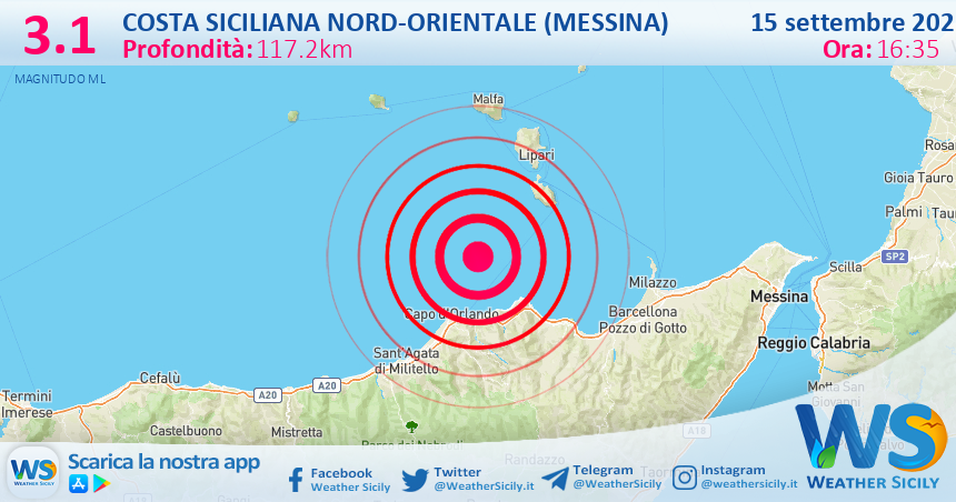 Sicilia: scossa di terremoto magnitudo 3.1 nei pressi di Costa Siciliana nord-orientale (Messina)