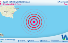 Sicilia: scossa di terremoto magnitudo 2.5 nel Mar Ionio Meridionale (MARE)