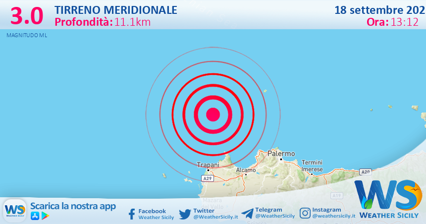 Sicilia: scossa di terremoto magnitudo 3.0 nel Tirreno Meridionale (MARE)